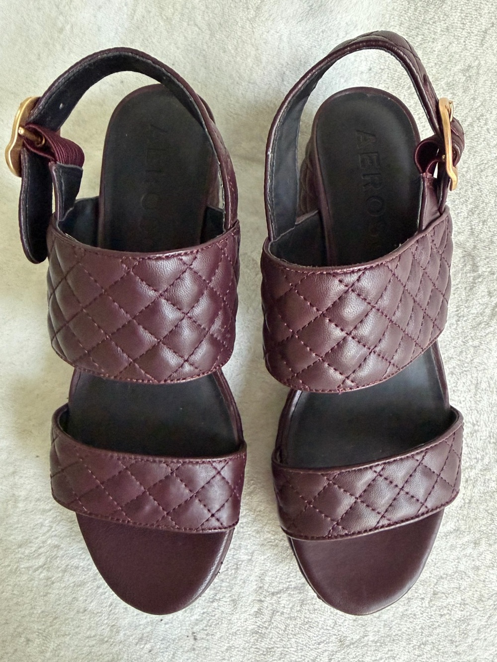 Aerosoles Camera Quilted Leather Slingback Platform Sandals Burgundy Size 10 EUC